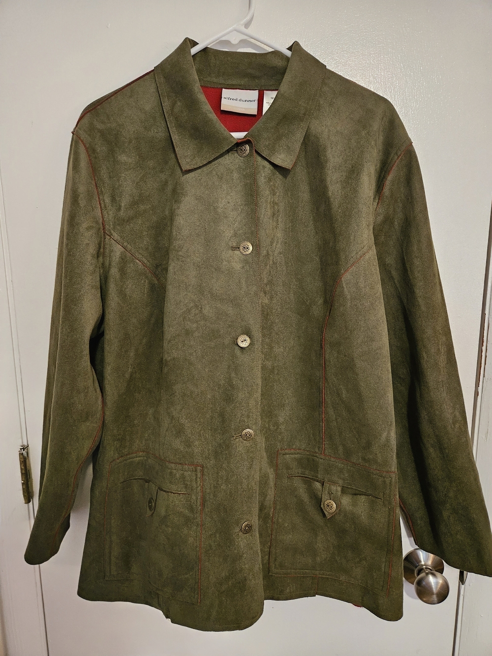 Alfred Dunner Olive Green Suede Button-Front Jacket